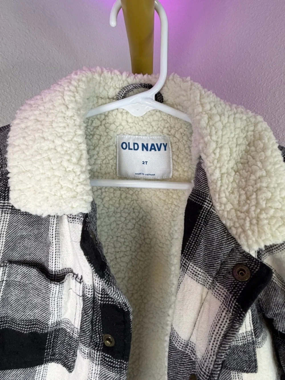 Old Navy Kids' Black & White Plaid Sherpa-Lined Jacket 2T
